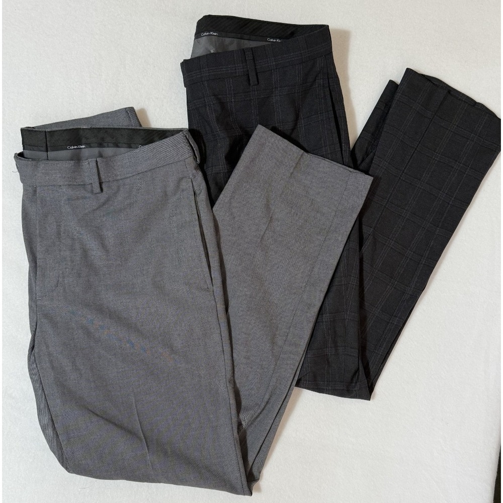 Lot of 2 Calvin Klein Slim Fit Polyester‎ Blend Straight Leg Dress Pant Sz 34x30